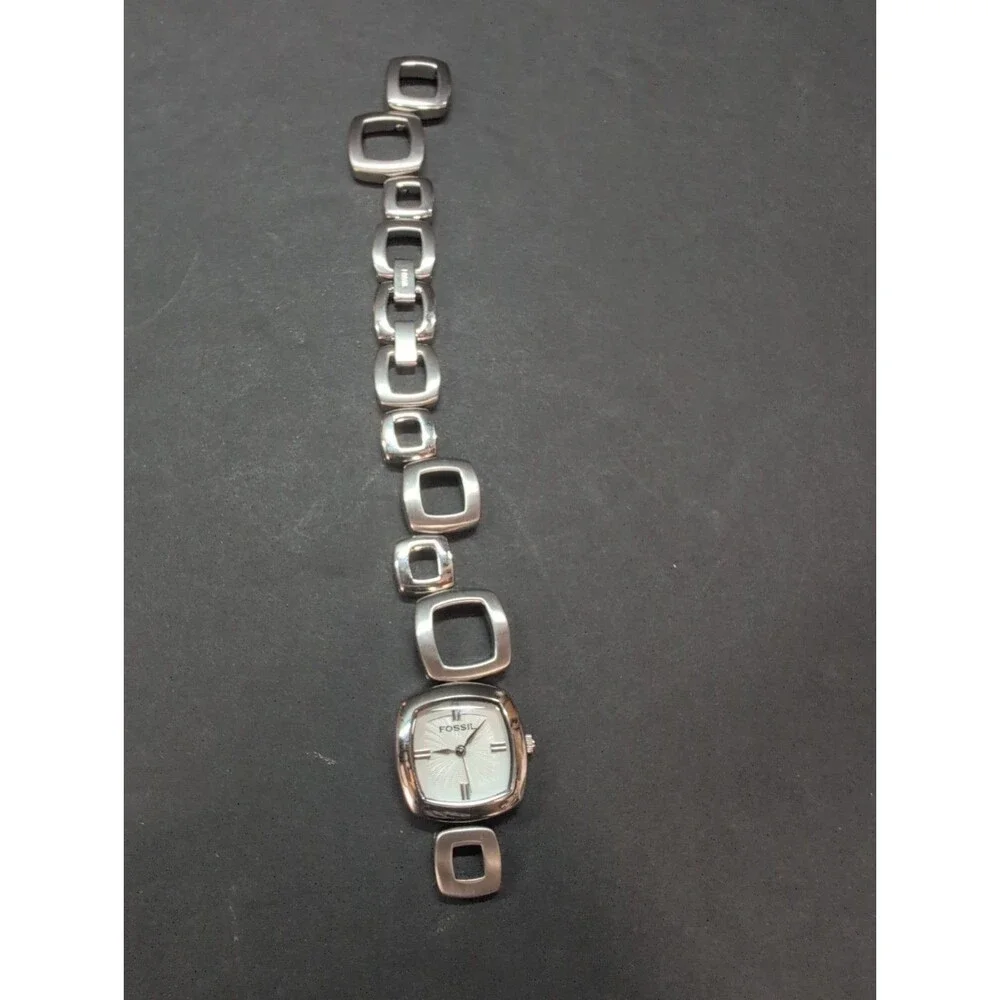 Fossil F2 Women Watch 22mm White Dial Silver Tone Square Links
